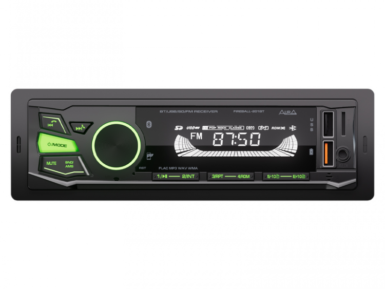 Автомагнитола Aura FIREBALL-201BT, зелёная подсветка 