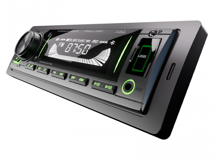 Автомагнитола Aura FIREBALL-205BT, зеленая (Уценка), помята коробка 