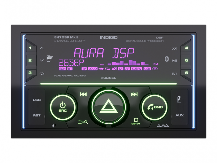 Автомагнитола Aura INDIGO-847DSP-MKII 2DIN USB-ресивер 