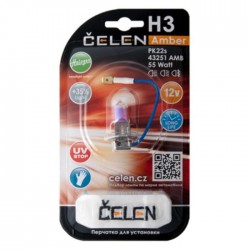 Галогенная лампа CELEN H3 43251 AMB 12V 55W Halogen Amber (желтая) + 35% Long life, UV-stop, + перчатка