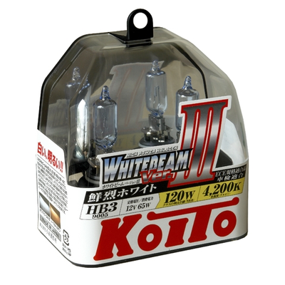 Галогенная лампа Koito Whitebeam 9005 (HB3)  12V 65W(120W), комплект Галогенная лампа Koito Whitebeam 9005 (HB3)  12V 65W(120W), комплект