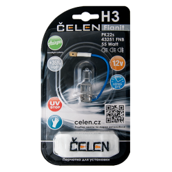 Галогенная лампа CELEN HB3 4005 FNB 12V 65W Halogen Fianit (прозрачная) + 35% Long life, UV-stop, + перчатка