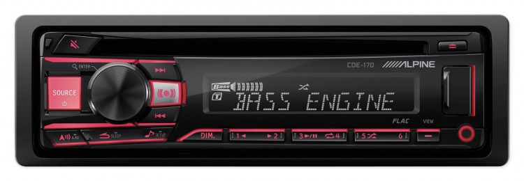 Автомагнитола ALPINE CDE-201R CD/MP3/WMA/FLAC-проигрыватель, USB, iPod-совм. 1Din 