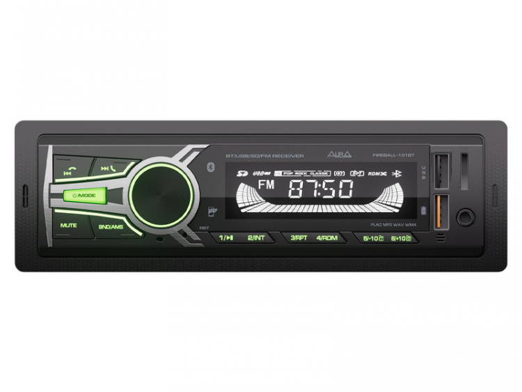 Автомагнитола Aura FIREBALL-101BT, зелёная подсветка 